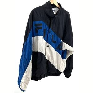 Vintage 90s Fila Black Blue White Colorblock Track Jacket